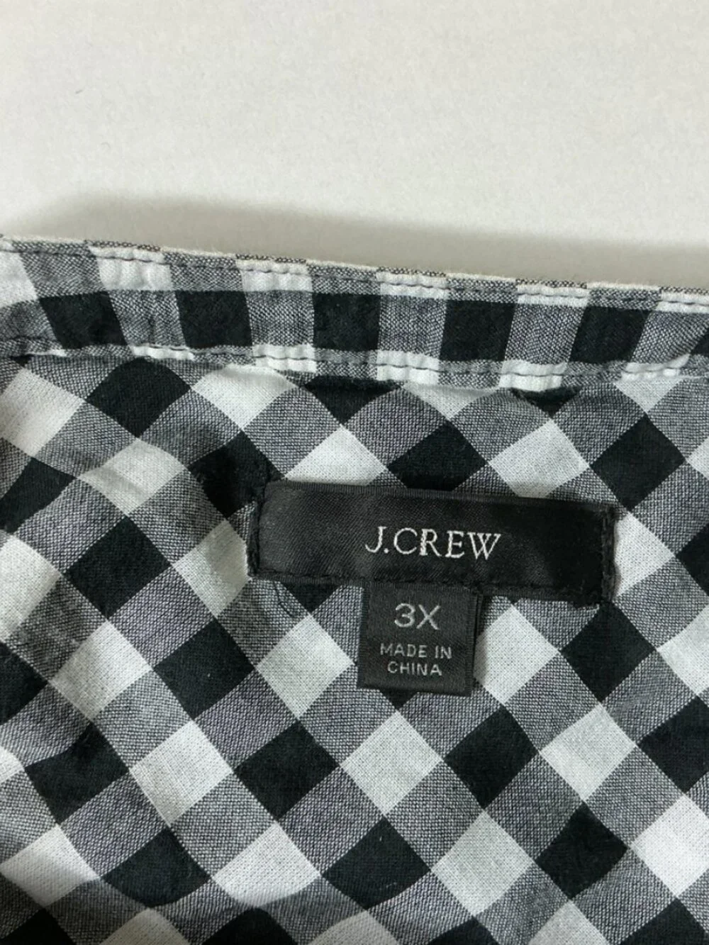 J. Crew Black & White Crinkle Gingham Plaid Smocked Popover Top Plus Size 3X